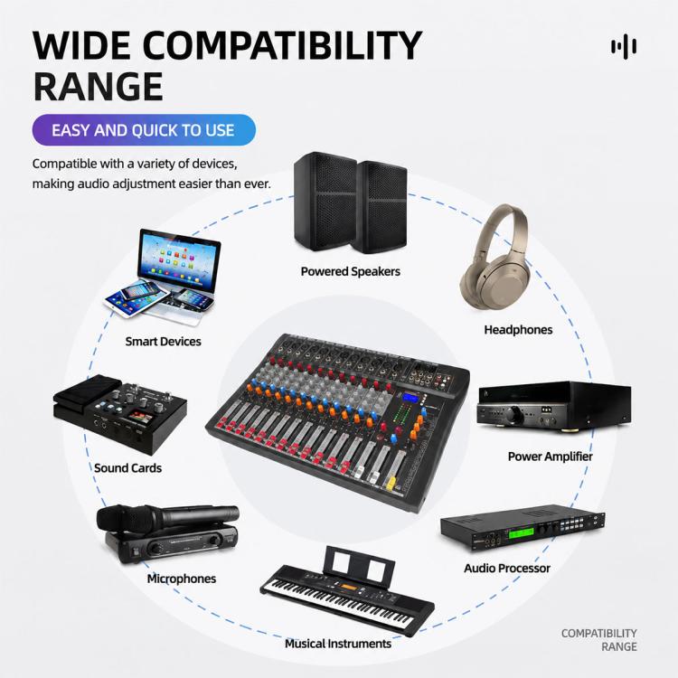 CT-12 12-Channel Professional Bluetooth Recording Live Streaming Mixer, EU Plug, UK Plug, US Plug