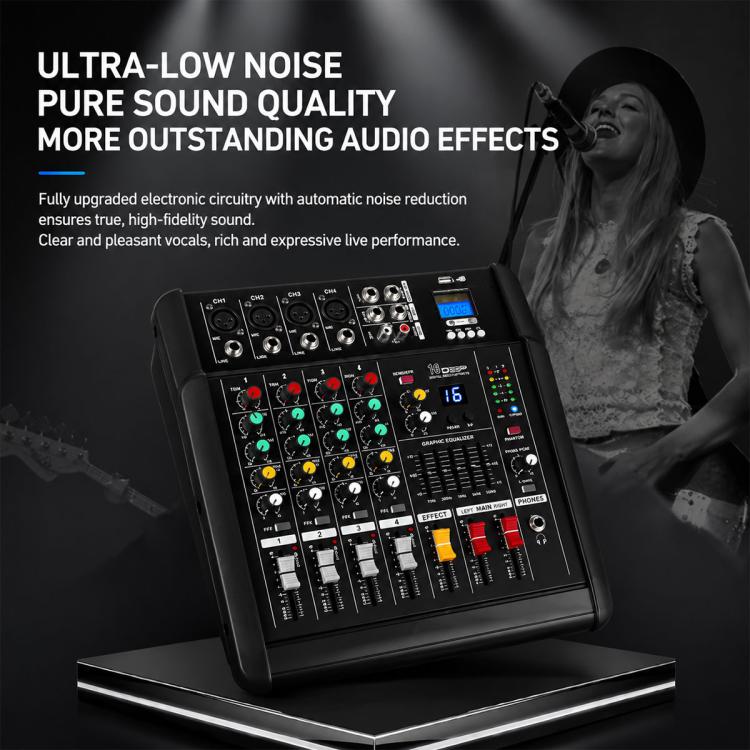 402D 4-Channel Multi-function Professional Bluetooth Mixer with Amplifier, EU Plug, UK Plug, US Plug