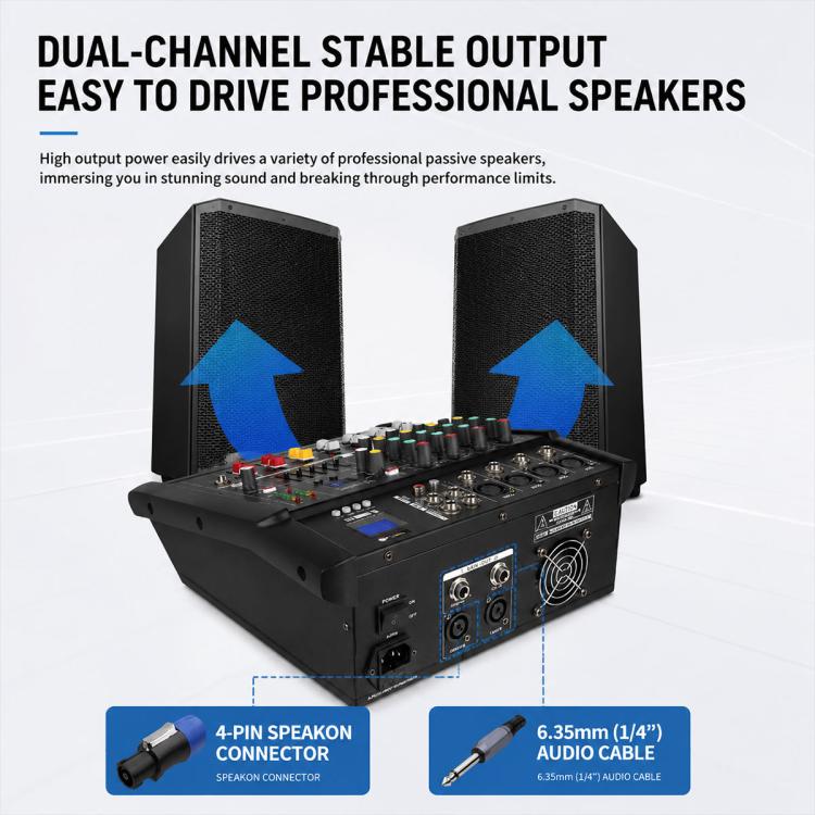402D 4-Channel Multi-function Professional Bluetooth Mixer with Amplifier, EU Plug, UK Plug, US Plug