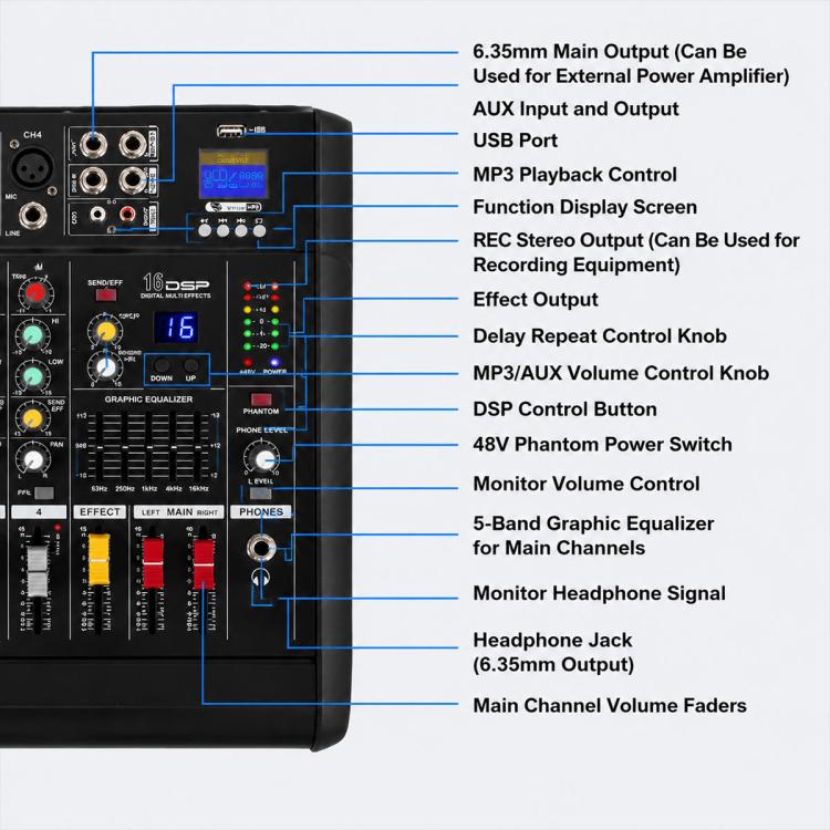 402D 4-Channel Multi-function Professional Bluetooth Mixer with Amplifier, EU Plug, UK Plug, US Plug