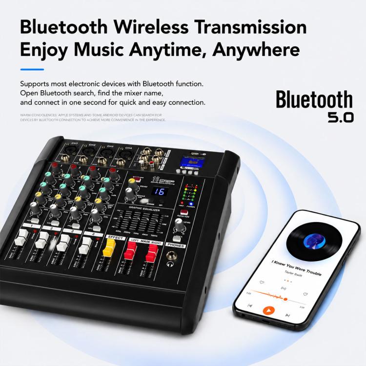 602D 6-Channel Multi-function Professional Bluetooth Mixer with Amplifier, EU Plug, UK Plug, US Plug