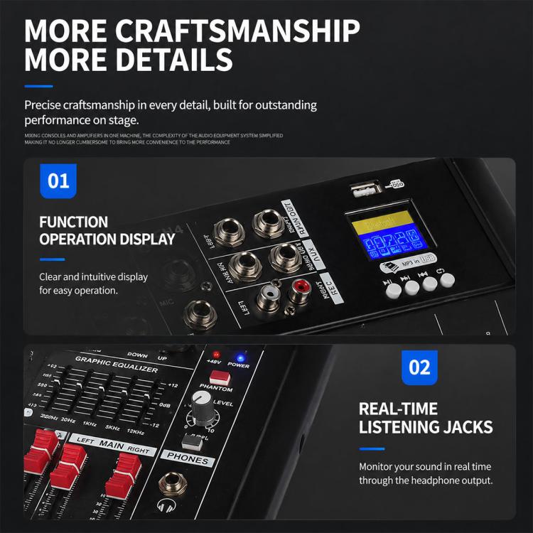 802D 8-Channel Multi-function Professional Bluetooth Mixer with Amplifier, EU Plug, UK Plug, US Plug