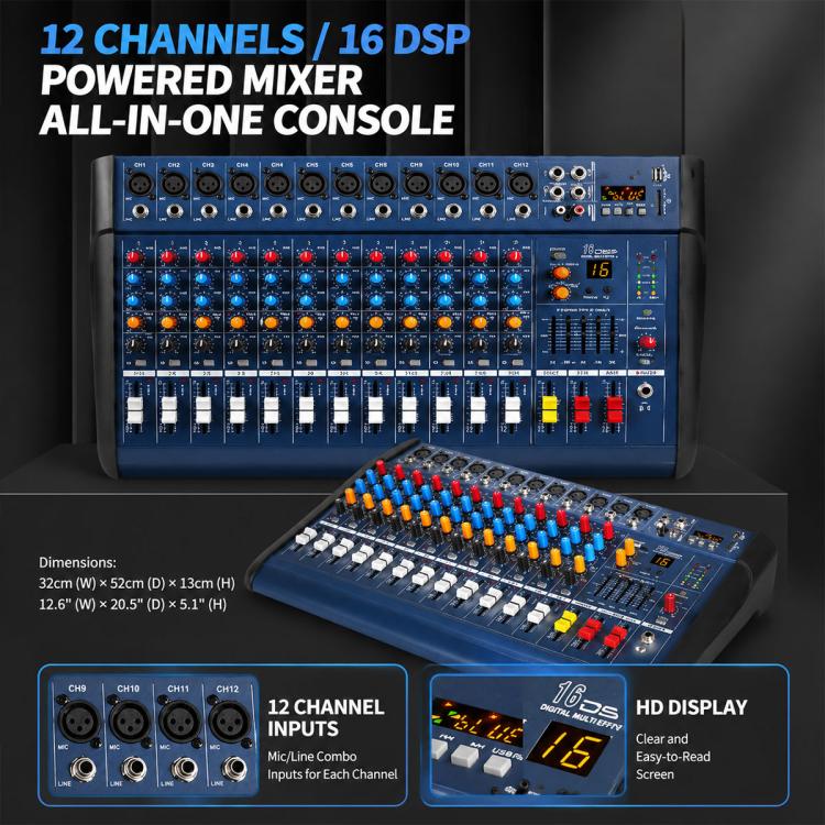 802D 8-Channel Multi-function Professional Bluetooth Mixer with Amplifier, EU Plug, UK Plug, US Plug