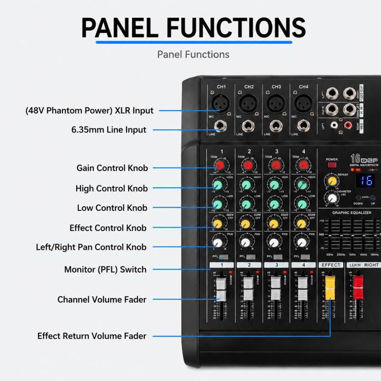 802D 8-Channel Multi-function Professional Bluetooth Mixer with Amplifier, EU Plug, UK Plug, US Plug
