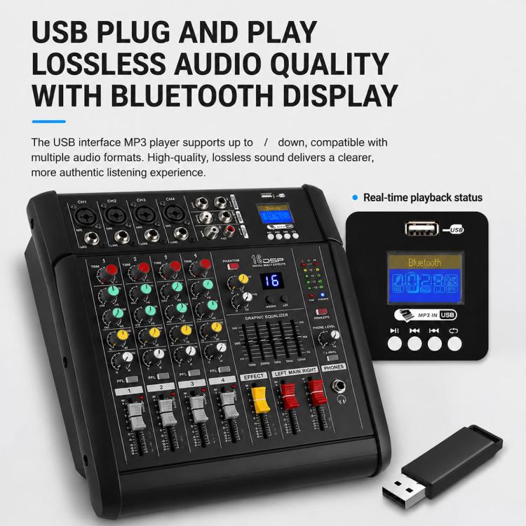 802D 8-Channel Multi-function Professional Bluetooth Mixer with Amplifier, EU Plug, UK Plug, US Plug