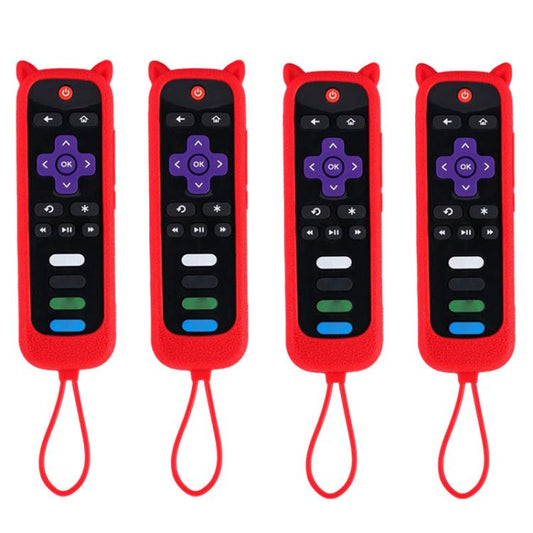 XDcase 4pcs Cute Cat Ears Silicone Protective Case with Mini Strap, For TCL Roku TV Remote