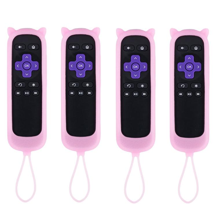 XDcase 4pcs Cute Cat Ears Silicone Protective Case with Mini Strap, For TCL Roku TV Remote