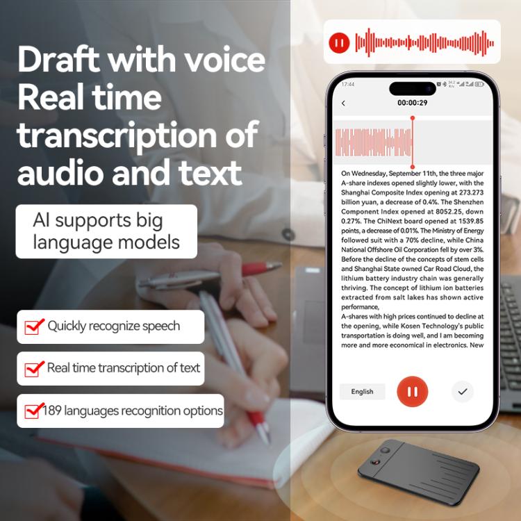 A3 Dual-key V-stripe Texture Ultra-thin AI Smart Voice Recorder Support AIREC-APP, 8GB, 16GB, 32GB, 64GB, 128GB, 256GB