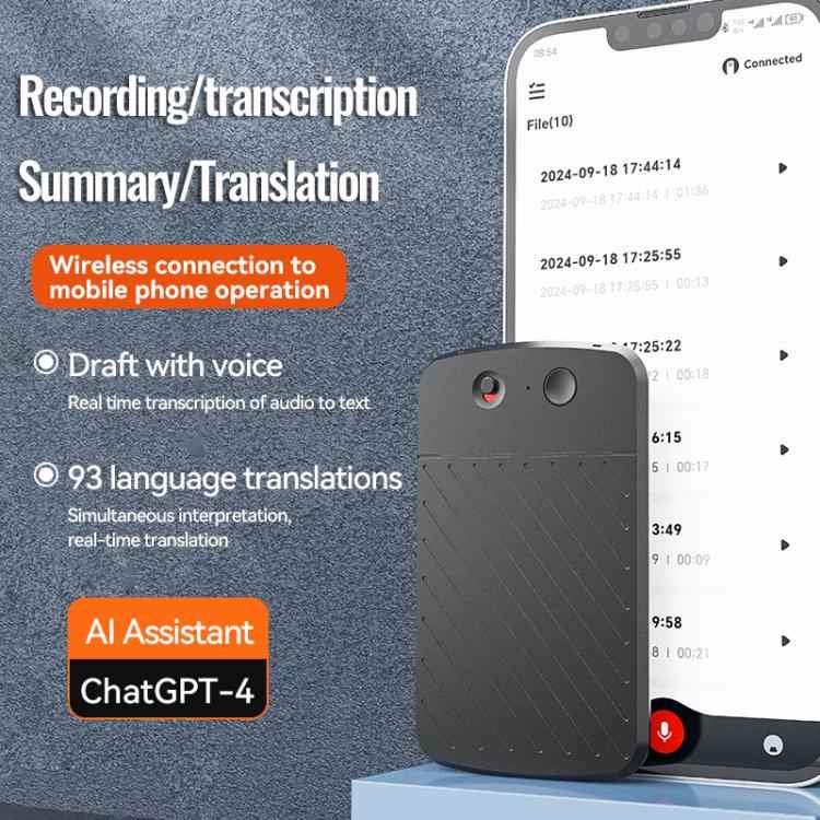 A3 Dual-key Arc-Frame Twill Texture Ultra-thin AI Smart Voice Recorder Support AIREC-APP, 8GB, 16GB, 32GB, 64GB, 128GB, 256GB