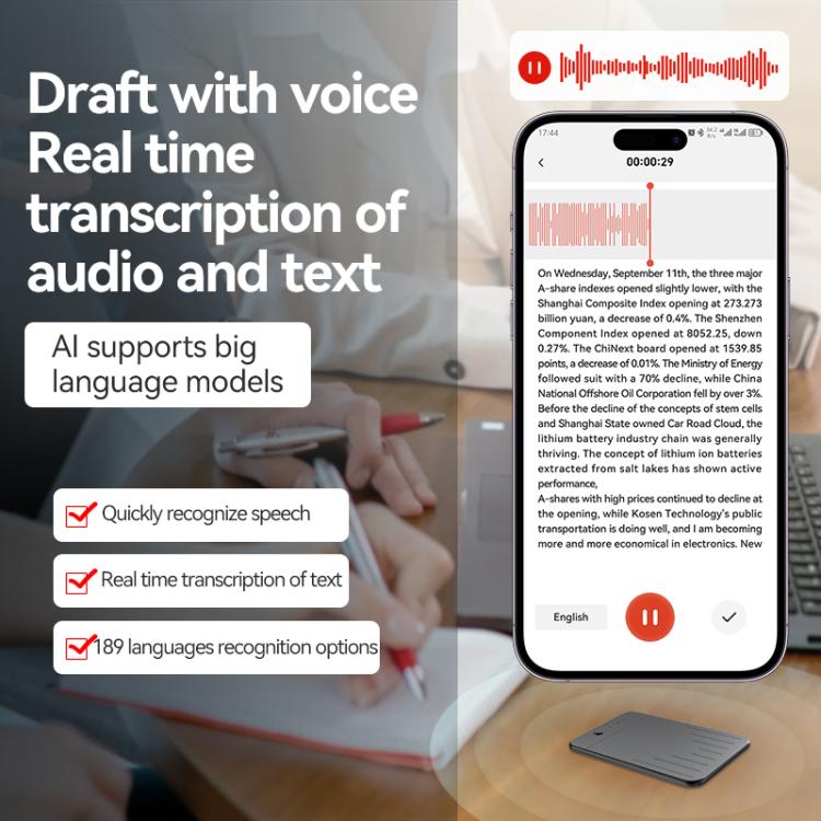 A3 One-key V-stripe Texture Ultra-thin AI Smart Voice Recorder Support AIREC-APP, 8GB, 16GB, 32GB, 64GB, 128GB, 256GB
