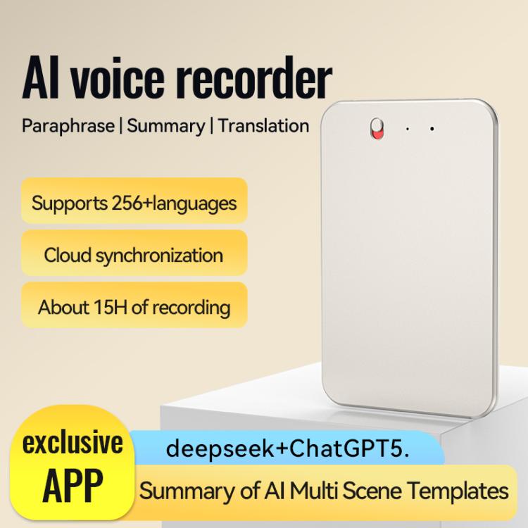 A3 One-key Ultra-thin AI Smart Voice Recorder Support AIREC-APP, 8GB, 16GB, 32GB, 64GB, 128GB, 256GB