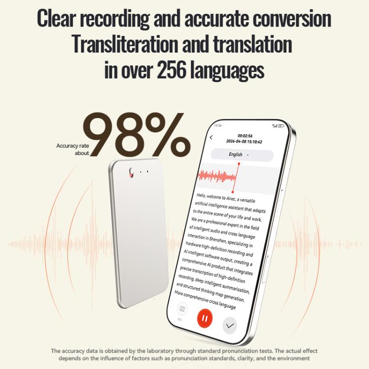 A3 One-key Ultra-thin AI Smart Voice Recorder Support AIREC-APP, 8GB, 16GB, 32GB, 64GB, 128GB, 256GB