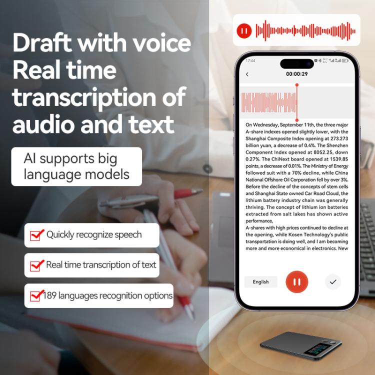 A3P 0.96-inch Right Display Ultra-thin AI Smart Voice Recorder Support AIREC-APP, 8GB, 16GB, 32GB, 64GB, 128GB, 256GB