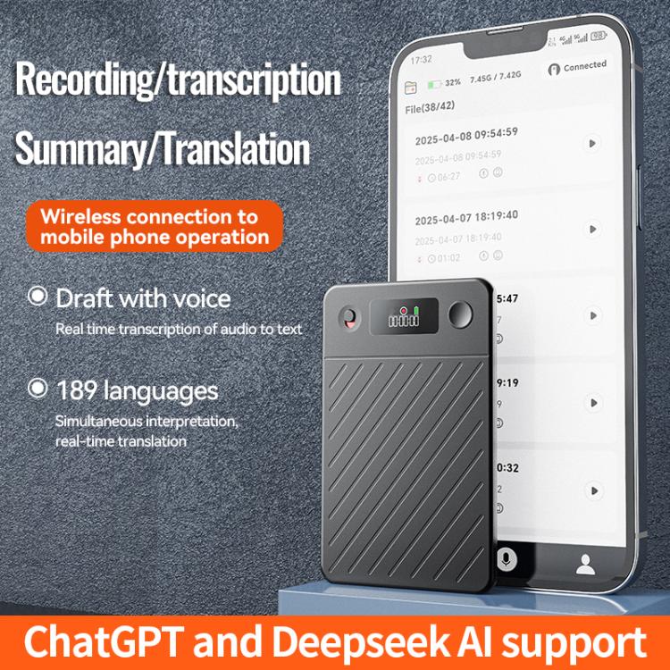 A3P 0.42-inch Mid Display Twill Texture Ultra-thin AI Smart Voice Recorder Support AIREC-APP, 8GB, 16GB, 32GB, 64GB, 128GB, 256GB