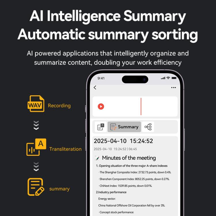 A3P 0.42-inch Mid Display Twill Texture Ultra-thin AI Smart Voice Recorder Support AIREC-APP, 8GB, 16GB, 32GB, 64GB, 128GB, 256GB