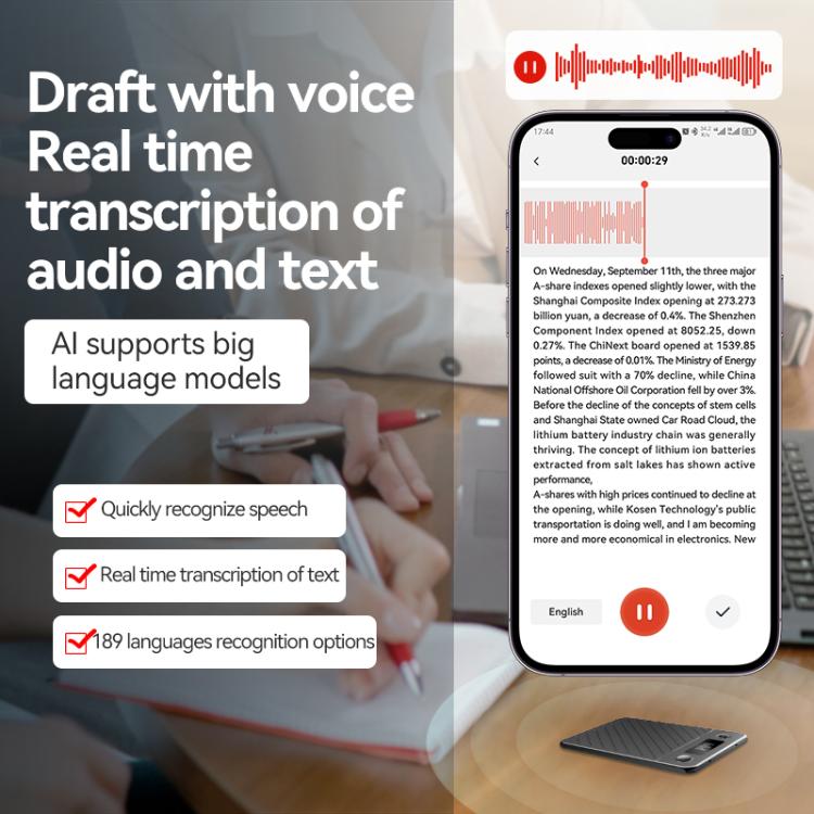 A3P 0.42-inch Mid Display Twill Texture Ultra-thin AI Smart Voice Recorder Support AIREC-APP, 8GB, 16GB, 32GB, 64GB, 128GB, 256GB