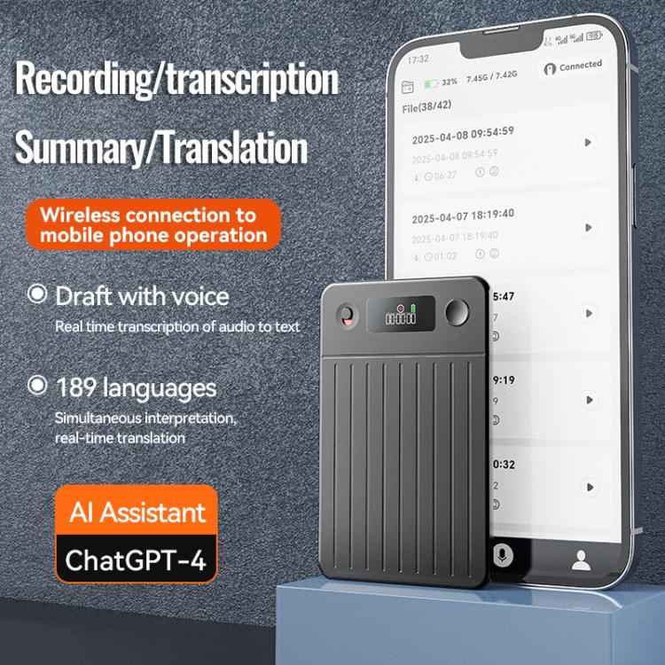 A3P 0.42-inch Mid Display Stripe Texture Ultra-thin AI Smart Voice Recorder Support AIREC-APP, 8GB, 16GB, 32GB, 64GB, 128GB, 256GB