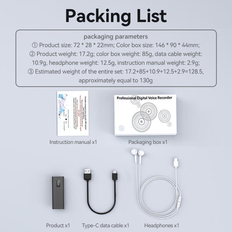 Q31P 0.42-inch Screen Pin-style Voice Recorder, 8GB, 16GB, 32GB, 64GB