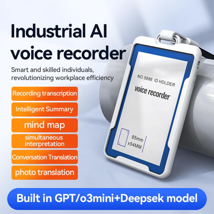K3A Work Badge ID Holder AI Voice Recorder Support AIREC-APP, 4GB, 8GB, 16GB, 32GB, 64GB, 128GB