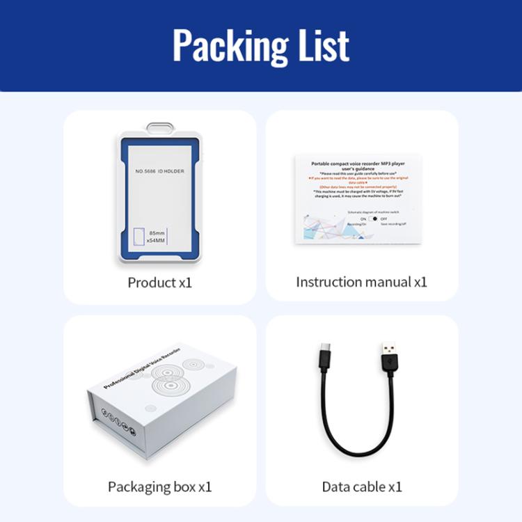 K3A Work Badge ID Holder AI Voice Recorder Support AIREC-APP, 4GB, 8GB, 16GB, 32GB, 64GB, 128GB