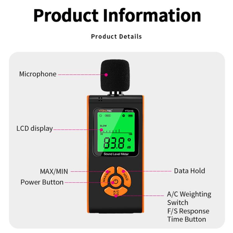 YT311S High Precision Digital Sound Level Meter, Measurement Range: 30–130dB, YT311S