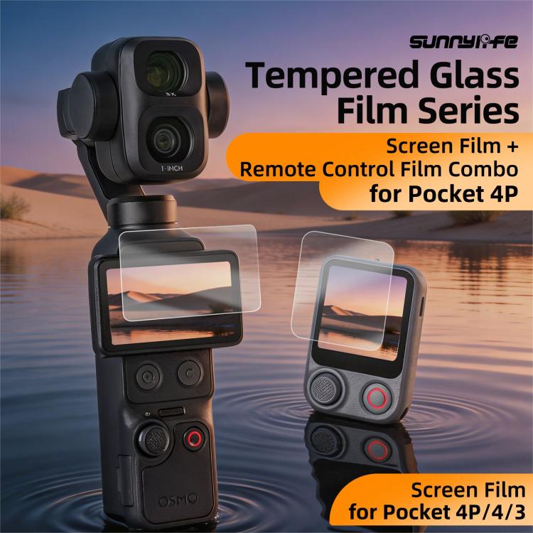 Sunnylife Tempered Glass Film For DJI Osmo Pocket 4P / 4 / 3, Screen & Remote Film 2 Sets, Screen & Remote Film, Screen Film 2pcs, Screen Film