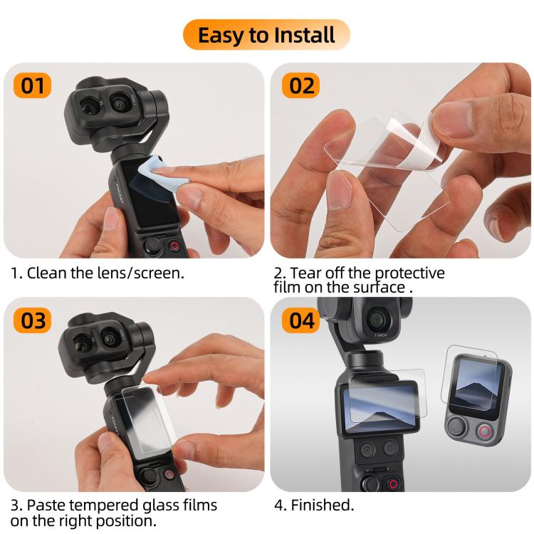 Sunnylife Tempered Glass Film For DJI Osmo Pocket 4P / 4 / 3, Screen & Remote Film 2 Sets, Screen & Remote Film, Screen Film 2pcs, Screen Film