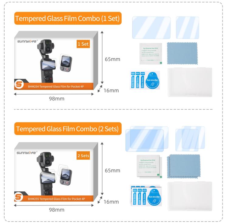 Sunnylife Tempered Glass Film For DJI Osmo Pocket 4P / 4 / 3, Screen & Remote Film 2 Sets, Screen & Remote Film, Screen Film 2pcs, Screen Film