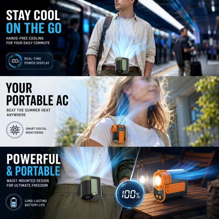 DF-95 Outdoor Portable Mini LED Digital Display Waist Clip Cooling Fan