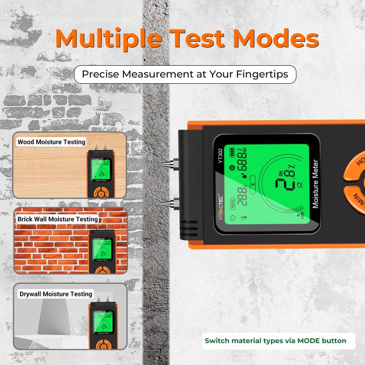 YT302 Metal Probes Eood Moisture Meter Supports Temp & RH Testing, YT302