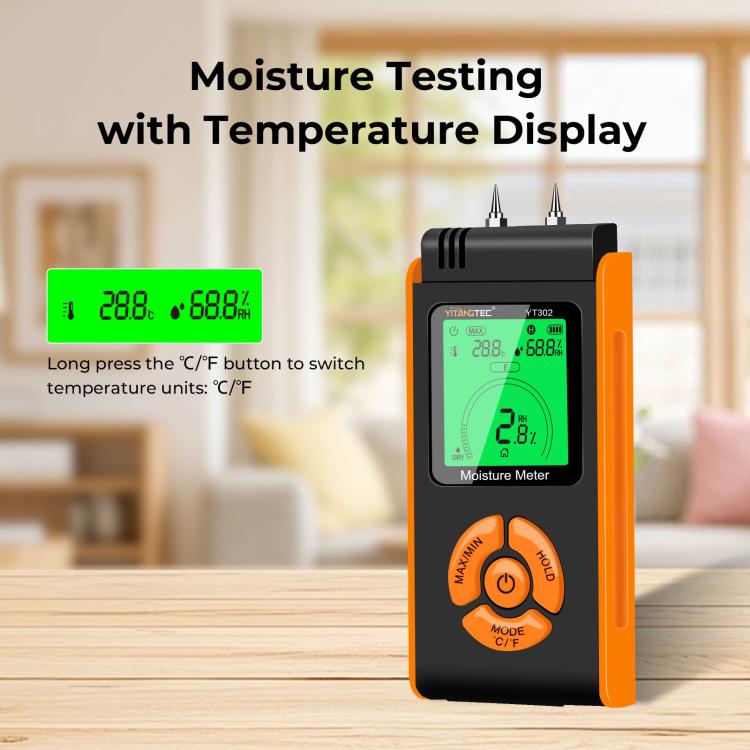 YT302 Metal Probes Eood Moisture Meter Supports Temp & RH Testing, YT302