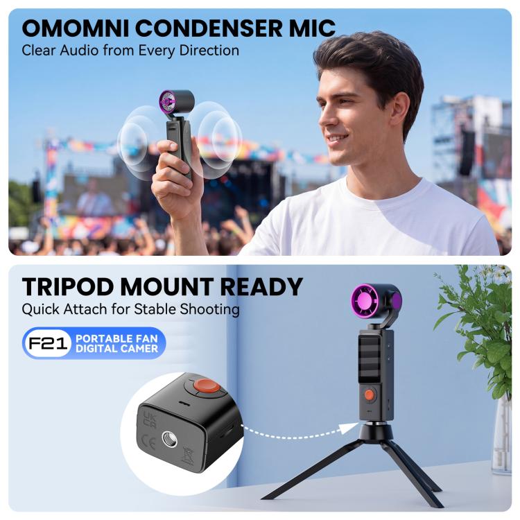 F21 1.97 inch IPS Screen 1080P HD Handheld Vlog Video Camera with Fan