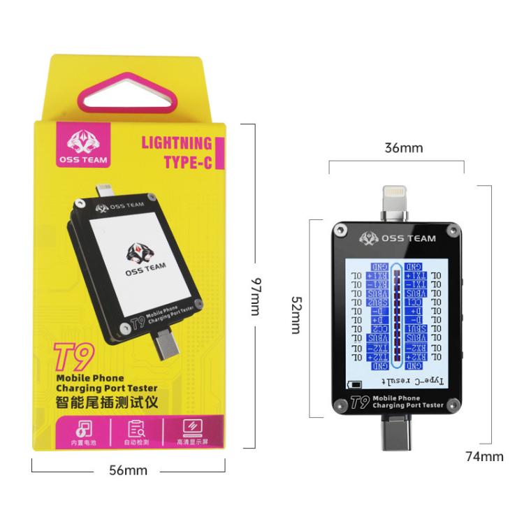 OSS T9 Smart HD Display Lightning & Type-C Tail Plug Tester