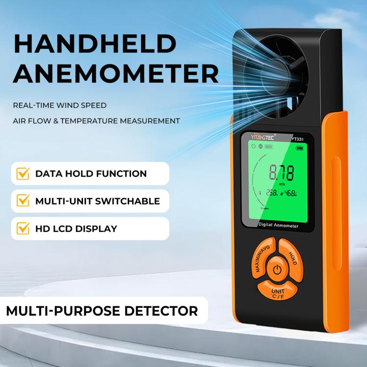YT331 High Definition Full View Digital Anemometer Supports Temperature and Humidity Measurement, YT331