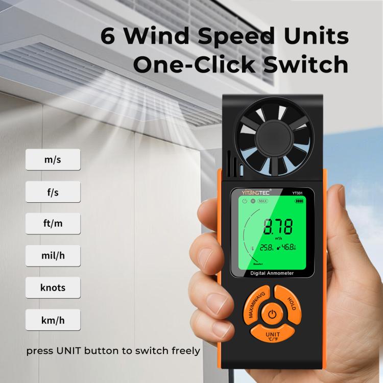 YT331 High Definition Full View Digital Anemometer Supports Temperature and Humidity Measurement, YT331