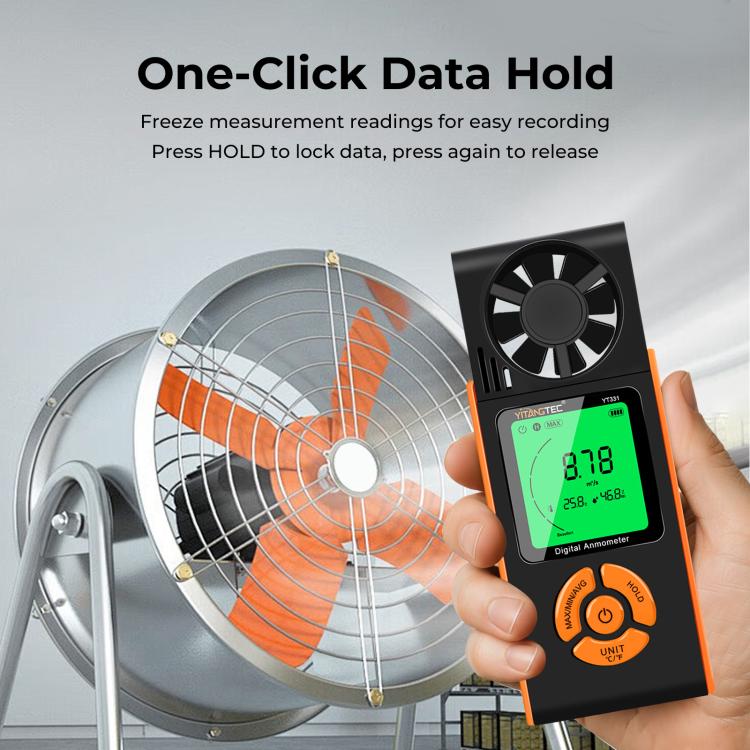 YT331 High Definition Full View Digital Anemometer Supports Temperature and Humidity Measurement, YT331