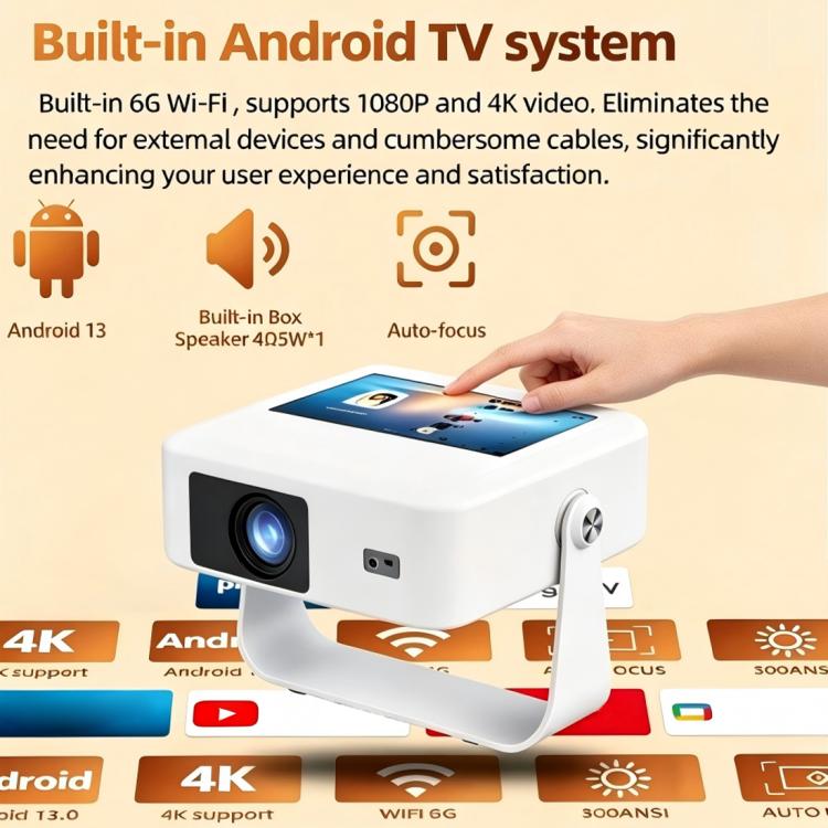 A53 Android 13 Ultra HD Auto Focus Compact LED Projector, EU Plug, US Plug, UK Plug, AU Plug