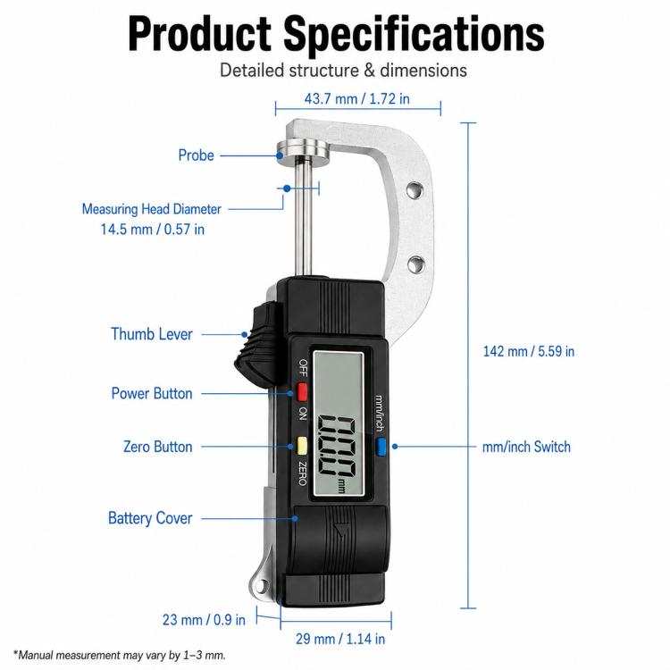 0-25.4mm Range High-precision Digital Display Thickness Measuring Instrument