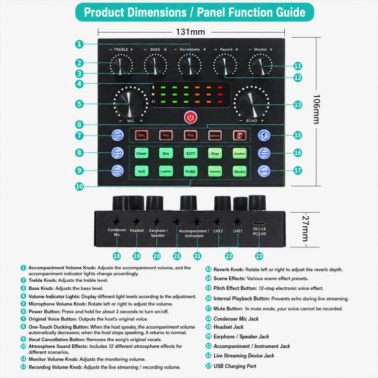 S8 Multi-functional Professional Live Streaming Sound Card Audio Mixer, S8