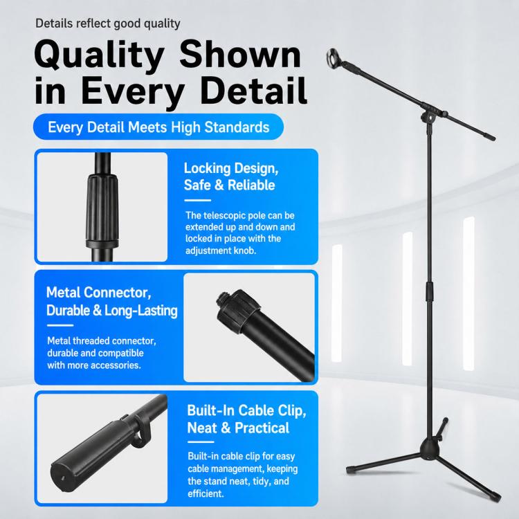 NB-650 Adjustable Single Microphone Vertical Floor Tripod Stand, NB-650 Microphone Floor Tripod Stand