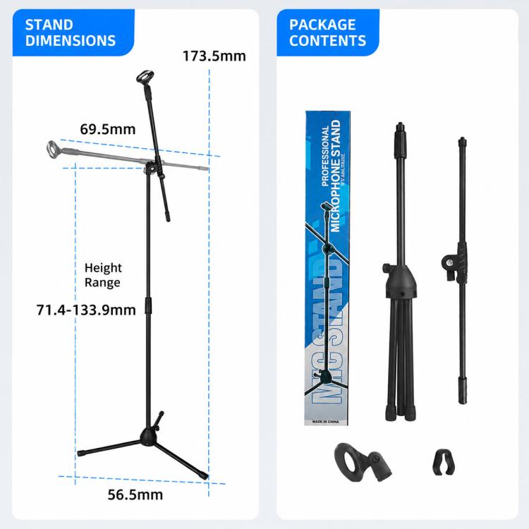 NB-650 Adjustable Single Microphone Vertical Floor Tripod Stand, NB-650 Microphone Floor Tripod Stand