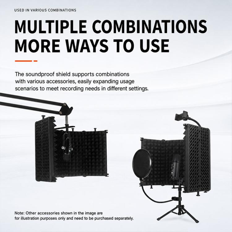 M3 Foldable Three-Panel Microphone Isolation Shield Windproof Screen, M3 Isolation Shield