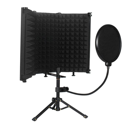 M3P Foldable Three-Panel Microphone Isolation Shield with Phone Clip, Tripod, Pop Filter Kit, M3P Isolation Shield+Phone Clip+Tripod+Pop Filter