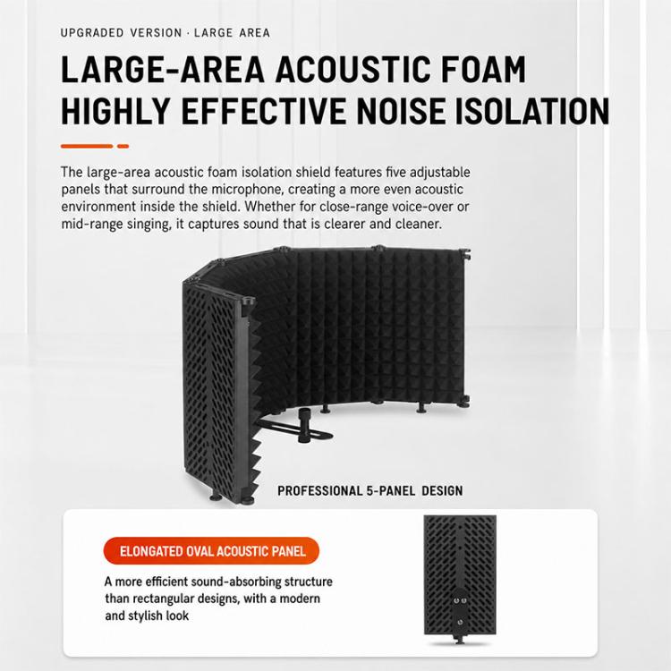 M5 Foldable Five-Panel Microphone Isolation Shield Windproof Screen, M5 Isolation Shield