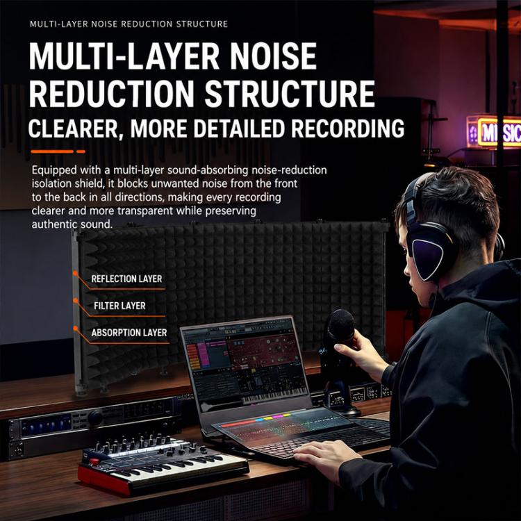 M5P Foldable Five-Panel Microphone Isolation Shield Windproof Screen with Phone Clip, M5P Isolation Shield+Phone Clip