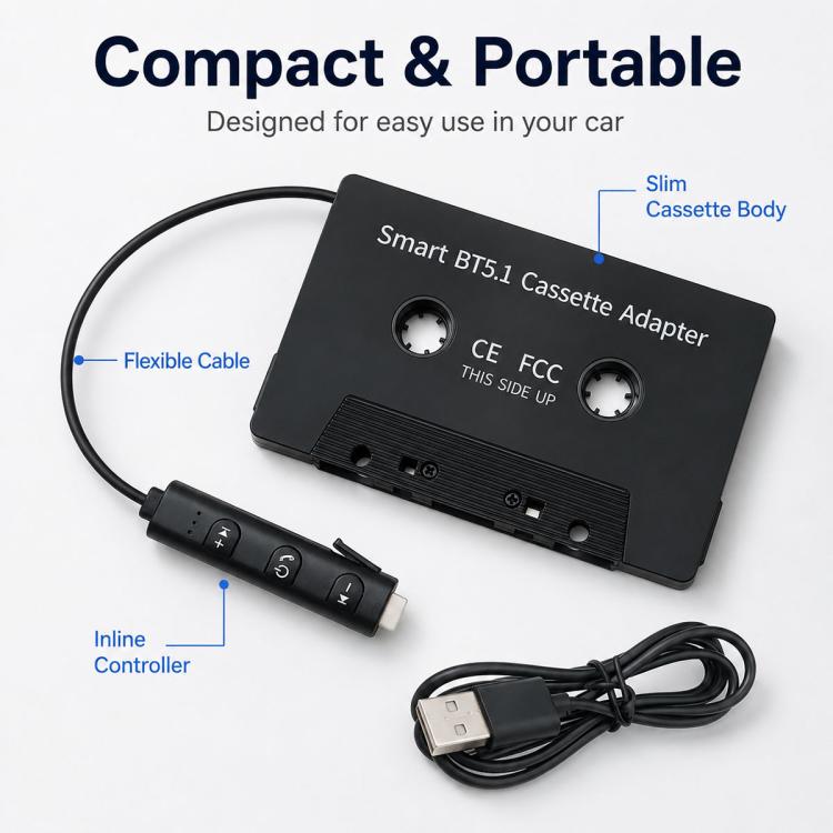 BlueTooth 5.1 In Car MP3 to Cassette Converter Tape Player