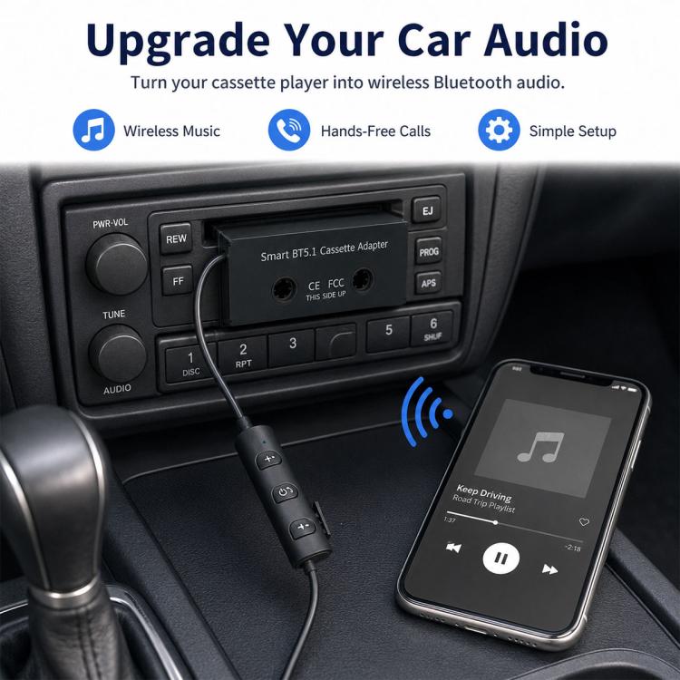 BlueTooth 5.1 In Car MP3 to Cassette Converter Tape Player