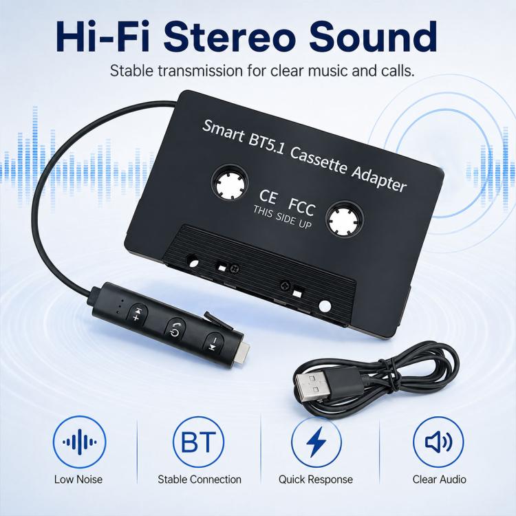 BlueTooth 5.1 In Car MP3 to Cassette Converter Tape Player