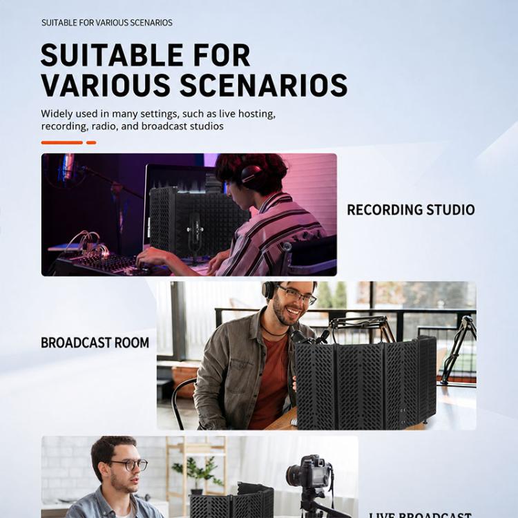 M5 Foldable Five-Panel Microphone Isolation Shield with Tripod and Pop Filter Kit, M5 Isolation Shield+Tripod+Pop Filter