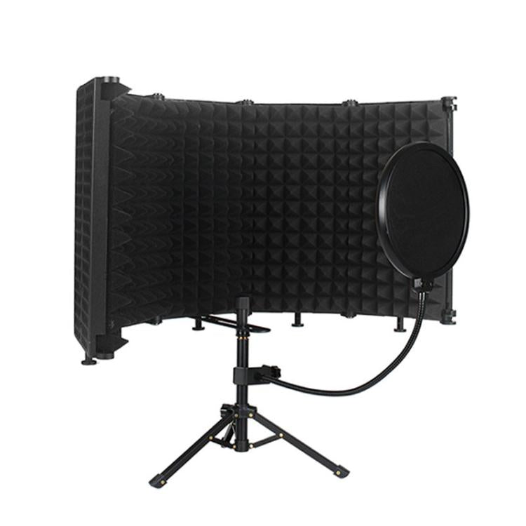 M5P Foldable Five-Panel Microphone Isolation Shield with Phone Clip, Tripod, Pop Filter Kit, M5P Isolation Shield+Phone Clip+Tripod+Pop Filter